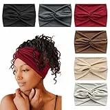 6Stück Stirnbänder für Frauen Breite verknotete Turban Bandana Boho Kopftücher Wraps Yoga Haarbänder Stoff elastische Stirnband Sport Laufen Kopftücher