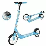 MEE GOO Erwachsenen Scooter – Roller mit Scheibenbremse & Doppel-Stoßdämpfern, 200mm PU-Räder, ABEC-7 Kugellager, rutschfeste Deck (Rosa/Weiß/Blau) – Max. 100kg (BLAU)