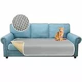 Granbest Dicke Mikrofaser Samt Sofa Sitzbezug 3-Sitzer Sofabezug, Hohe Dichte Anti-Rutsch Couchbezug, Vier Jahreszeiten Universal Waschbare Sofaschutz für Haustiere und Kinder (3 Sitzer, Hellgrau)