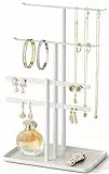 Schmuck Organizers, Schmuckständer 32cm Groß, 4 Ebenen Robust Schmuckaufbewahrung Reise, Schmuckschrank Organizer für Halskette, Armband, Parfüm und Ohrringe, Deko Aesthetic Accessoires, Weiß
