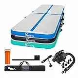 KM KM Fit Turnmatte Aufblasbar Airtrack Gymnastikmatte 3M Tumbling Matte Fitness-Matte inkl.Tragetasche, elektr.Luftpumpe&Flick-Set Yogamatte, Trainingsmatte UV-Beständig Turn- & Fitness Blau