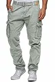Indicode Herren William Cargohose aus Baumwolle m. 7 Taschen inkl. Gürtel | Outdoorhose Lt Grey, L