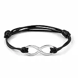 Sunligoo Armband Unendlichkeitszeichen mit Gravur Damen Herren Handgemachte Armkette Verstellbar Charm Freundschaftarmband Paargeschenke (Schwarz)