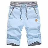 JustSun Kurze Hosen Herren Shorts Sommer Shorts Chino Baumwolle mit Tunnelzug Himmelblau XL