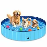 Hundepool Faltbar 160x30cm für Große Hunde, Hundeplanschbecken aus kratzfestem Taffeta, Robuste Hundebadewanne & Bällebad, Keine Pumpe benötigt, Tragbares Schwimmbecken zur Abkühlung (XL-160×30cm)