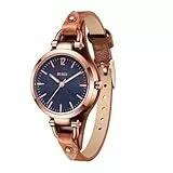 BUREI Damenuhren – Armbanduhr Damen mit Handgemachtem Echtleder & Schmalem Band – Damenuhr Lederarmband für Arbeit & Freizeit – Als Geschenk (blau braun)