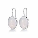 MetJakt 925 Silber Hängeohrringe für Damen mit Echtem Naturstein und Kristallen Bunt Glitzer Farbwechselnde Edelstein Ohrringe Damenschmuck (Mondstein)