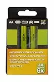 VERICO LoopEnergy AA 2550 Wiederaufladbare USB-C Batterie AA 1,5V 2550mWh (1700mAh) Li-Ion, 6 Stück, Schnellladung via USB-C Anschluss in ca. 2 Stunden, 3 x 2er Pack AA, 3 Kabel USB-A auf 2 x USB-C