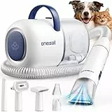 oneisall Hundeschermaschine mit Staubsauger, Super Saugkraft mit 15000 Pa Saugt 99.99% der Tierhaare, Leise Schermaschine Hund Katze Hundehaarschneidemaschine mit 6 Pflegewerkzeugen, 15000 Pa