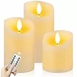 CNMTCCO Flammenlose LED-Kerzen mit Fernbedienung, 3 Stück (10/12,5/15 cm, Durchmesser 7,5 cm) – Echtwachskerzen mit Flackereffekt – batteriebetrieben für Weihnachten, Hochzeit, Party und Dekoration