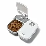 Closer Pets C200 Automatischer Futterautomat für 2 Mahlzeiten mit Timer-Steuerung – Für Katzen und kleine Hunde, Edelstahlnapf-Einsätze und Kühlakku, Bis zu 400 g pro Mahlzeit, Weiß