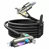 LISEN 240W USB-C Ladekabel, Kabel USB C, 4 in 1 Ladekabel (2 m) mit Licht, USB A/C auf C/L Multi Ladekabel für iPhone 16 15 14 13 12 Pro Max, MacBook, iPad, Samsung, Schwarz