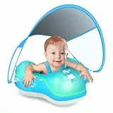Schwimmring Baby mit UPF50+ Sonnenschutzdach & Spielzeug, Verstellbarer Sicherheitssitz, Kleinkind Pool Schwimmring für 3-36 Monate (Blau Update, L)