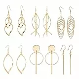 LEEQBCR 6 Paar Damen Mädchen Boho Ohrringe Edelstahl hypoallergene Ohrringe Quaste Blatt Welle Modeschmuck (Gold)