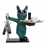 OKESYO Französische Bulldogge Tablett Deko, Französische Bulldogge Dekofigur, Butler Figur Hund, Harz Französische Bulldogge Deko Skulptur Desktop Ornament für Bücherregal, Büro, Wohnzimmer