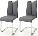 Robas Lund Esszimmerstühle 2er Set Grau, Echtleder Schwingstuhl Esszimmerstuhl max. 140 Kg Belastbar, Stuhl Artos, B/H/T: ca. 45 x 102 x 58 cm