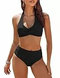 AI'MAGE Damen Bikini Set Zweiteiliger Badeanzug Bauchweg High Waist Bademode Bikini Sets, Schwarz, M