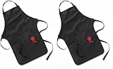 Weber Grillschürze - Lang, mit rotem Kettle Logo, Größe am Hals verstellbar, schützt Kleidung vor Flecken, aus reiner Baumwolle, waschmaschinenfest - Schwarz (6474) (Packung mit 2)