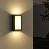 JACKYLED Aussenlampe Wand – 1200 Lumen 16W AC, 3-Wege Wandleuchte Aussen, 3000K Warmweiß, IP65 wasserdicht, moderne Außenlampe für Veranda, Garten, Flur, Hof, Garage, Schwarz (Quadratisch)