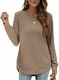 XIEERDUO Sweatshirt Pullover Damen Langarmshirt Herbst Winter Winterpullover Elegant Tunika Tshirt Oberteile Top Kaffee 2XL