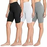 FOTOCITI 3er Pack Radlerhose Damen High Waist Kurze Sporthose Elastisch Shorts Sommer Leggings Hosen für Sport Yoga Gym(03#Schwarz+Weiss+Hellgrau, L-XL)