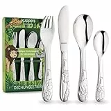 Kuppels Kinderbesteck mit Namensgravur – Kinder Besteck Set ab 3 Jahre, 4-teilig, Edelstahl, spülmaschinengeeignet – personalisiertes Taufgeschenk für Mädchen & Jungen, Dschungeltiere