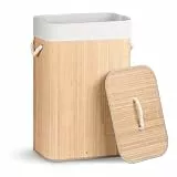 VOUNOT® Wäschekorb Bambus mit Deckel, 72L Wäschesammler mit 2 Herausnehmbaren Wäschesäcke & Griffen, Faltbarer Wäschebox für Schlafzimmer Badezimmer Waschküche, Holzfarbe