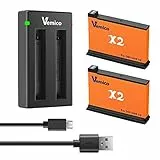 Vemico 360 One X2 Akku Ladegerät Kit 2 Pack 1900mAh Ersatzakkus LED 2-Kanal Ladegerät für 360 One X2 Action Kamera (Achtung: Nicht wasserdicht)