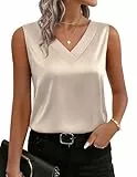 Zeagoo Damen Satin Top V-Ausschnitt Ärmellos Seidig Oberteil Elegant Sommer Basic Weste Blusentop Champagner XXL