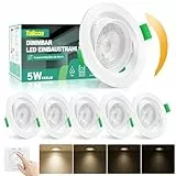 Tailcas LED Einbaustrahler 230V Flach Dimmbar, Spots 5W 450LM Deckenspots IP44 Einbauleuchten Lochmass 68-80mm, Neutralweiß 4000K Schwenkbar Deckenstrahler für Badezimmer Küche Wohnzimmer, 6er Set