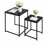 BIGTREE Beistelltisch, Couchtisch 2er Set, Moderner Sofatisch, Wohnzimmertisch aus Holz, Satztisch mit Metallgestell, Stapelbar, Quadratisch/Schwarz