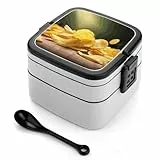 Potato Chips Bento Box Double Layer Bento Lunch Box with Spoon And Handle Lunch Box with Compartments Adult Lunch Box Leakproof Lunch Container for Dining Out Work Picnic