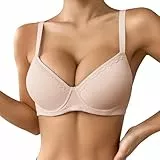 Damen T-Shirt BH mit Bügel Große Größe Push Up Gepolstert Bralette Atmungsaktiv Bequemer Softschalen BHS Dünn Schlaf-BH Klassische Top Verstellbarer Schultergurt (Beige, 75B)