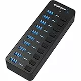Sabrent USB Hub aktiv 3.0 mit netzteil 60W 10port, USB Adapter mehrfach Verlängerung, USB Verteiler, Powered USB hub, langes Kabel mit EIN/AUS-schaltern, für PS5, PC, Laptop, MacBook, usw. (HB-BU10)