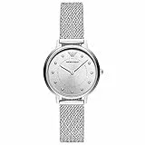 Emporio Armani Uhr für Damen , Zweizeiger Uhrwerk, 32mm Silbernes Edelstahlgehäuse mit Edelstahlarmband, AR11128