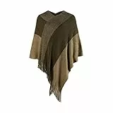 Fomolom Damen Poncho Pullover mit V-Ausschnitt, gestreift, weich - Grün - Einheitsgröße