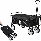 Miweba Faltbarer Bollerwagen MB-35 | Traglast 120 Kg - Klappbar - Handwagen faltbar - Transportwagen für Kinder - Kinderwagen - Gartenwagen - Wagen - Strandwagen - Faltwagen (Schwarz/Dunkelgrau)