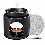 Solinorex Teelicht Duftlampe Schwarz, Keramik Duftöl Lampe 2 in 1, Räucherstövchen mit Seib und Abnehmbare Schale, Duftstövchen, Aromalampe für Ätherische Öle für Duftwachs und Duftöl, Matt Schwarz