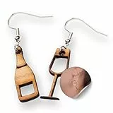 Waldviertler Geschenke ® Design Ohrringe aus echtem Holz – Handmade, hochwertig verarbeitet mit witzigen SEKT Motiv - Ideal für deine Feier – sichere dir dein natürliches Schmuckstück (2 - Eiche)