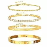 Guidre 4Pcs Goldene Boho Armreifen Set Damen–Stapelbare Vintage Armbänder,Indian Bracelet Set,Goldene Armreifen für Hochzeit/Party, Arm Jewelry for Women Wedding Party (Armbänder)