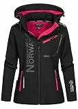 Geographical Norway Reine Damen Softshelljacke, winddicht & wasserabweisend, Outdoor, Übergang, (Schwarz/Rosa L)