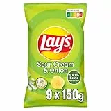 Lay's Sour Cream & Onion – Knusprig gewürzte Kartoffelchips für eine gelungene Party (9 x 150 g) (Verpackungsdesign kann abweichen)