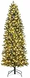 230cm künstlicher Weihnachtsbaum Schmal mit Beleuchtung, Vorgeleuchteter Weihnachtsbaum Künstlich Bleistift mit Zapfen, Nadeln und warmweißer 350 LED, ca. 1000 Spitzen