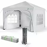 VOUNOT® Pavillon 3x3m mit 4 Seitenteilen & 4 Sandsäcke, Pop Up Faltpavillon, Wasserdicht, Faltbar Gartenzelt Partyzelt, inkl. Tasche, Weiß