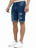 Indicode Herren Caden Jeans Shorts mit 5 Taschen | Herrenshorts Used Look für Männer Holes - Medium Indigo, XL