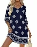 Zeagoo Strandtunika Sommer Kleid 3/4-Arm Casual Kleider Bohemian Sommerkleider Floral Party Kleid Tunikakleider XL