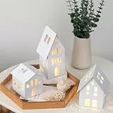 Lichthaus Metall Windlicht für Deko Wohnzimmer: Romadedi Haus mit LED Kerzen Kerzenhalter Laterne Weiß - für Weihnachtsdeko Weihnachten Teelichthaus Häuser für Room Decor Fensterdeko, 3er Set