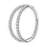 OUFER Body Piercing Helix Earrings Hoop Double Line Clear CZ Paved Septum Ring Cartilage Earrings 16G 316L Stainless Steel Daith Earring Helix Piercing Jewellery 8mm