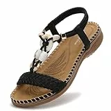 Littleplum Damen Sandalen Frauen Sommersandalen Flache Bequem Sandaletten,S Schwarz,41 EU