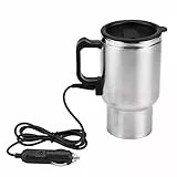 EVGATSAUTO 450ml 12V Heizbecher für Auto, Edelstahl Thermobecher mit Vakuumisolierung, 120W Elektrischer Reisebecher für Heißes Wasser, inkl. Zigarettenanzünder-Stecker, Silber/Schwarz
